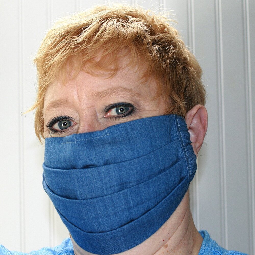 HAND CRAFTED Face Mask Chambray Denim Adult Cloth Fabric Solid - Pocket Style - Picture 1 of 15